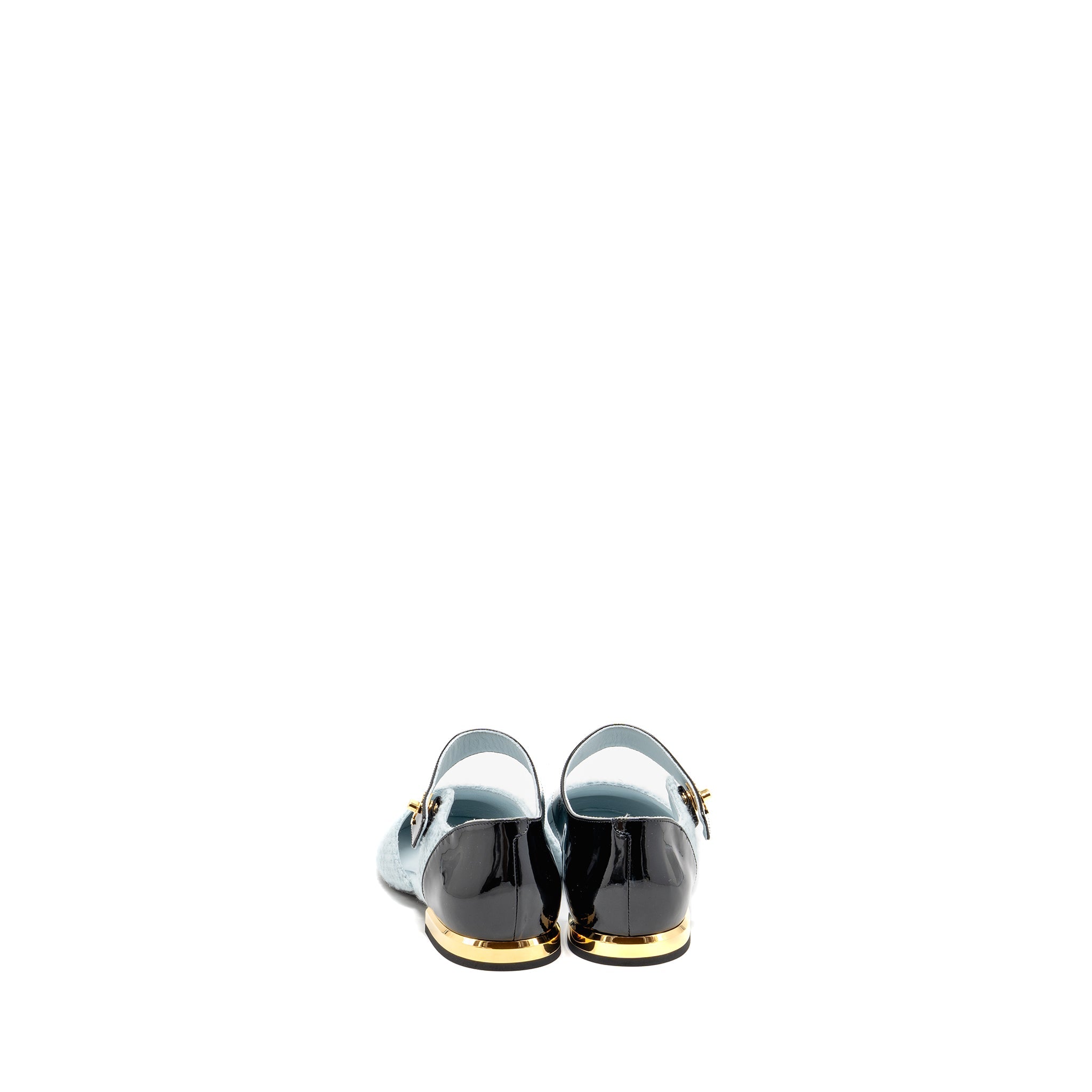 Chanel Size 39 21K Ballerinas Flat Shoes Tweed/Patent Calfskin Light Blue/ Black GHW