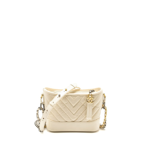 Chanel Small Chevron Gabrielle Hobo Bag Calfskin White Multicolour Hardware