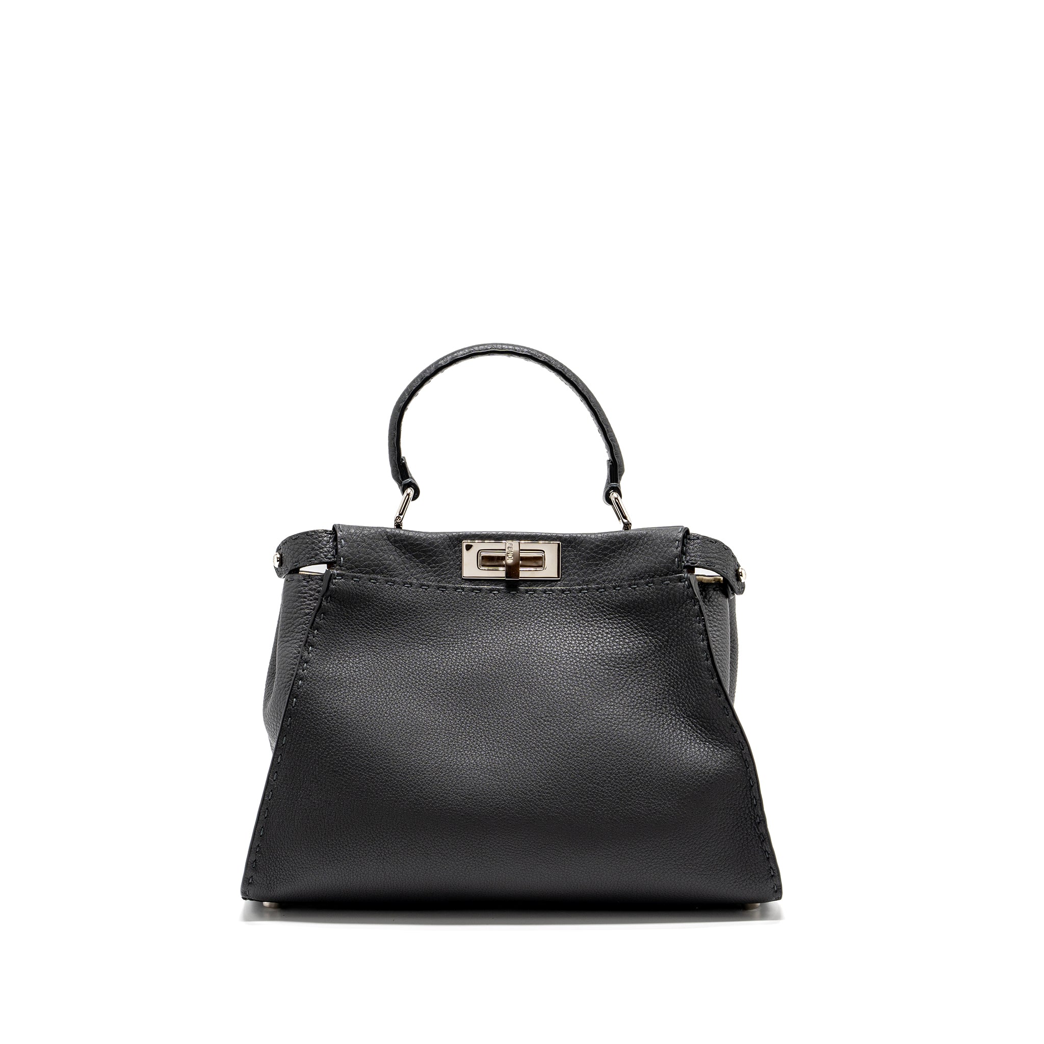 Fendi Medium Peekaboo Bag Selleria Leather Black SHW