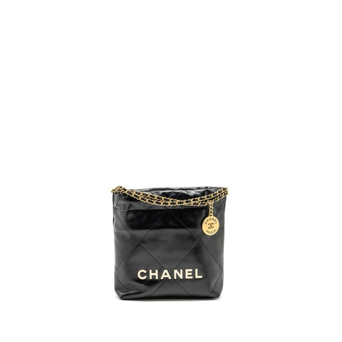 Chanel Mini 22 BAG Shiny Calfskin Black GHW (Microchip)