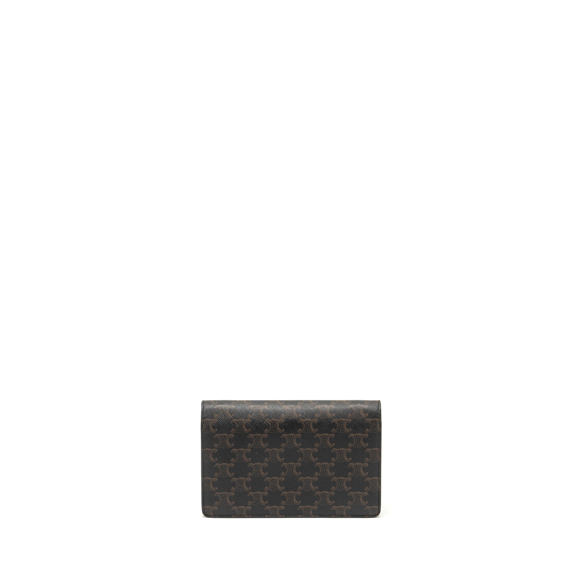 Celine Wallet on Strap Triomphe Canvas/Smooth Lambskin Tan