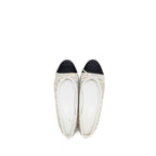 Chanel Size 37.5 23C Ballerinas Flat Shoes Glittered Fabric/Grosgrain White/Multicolour/Black