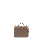 Gucci GG Marmont Mini Top Handle Bag Leather Dark Beige GHW