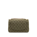 Chanel Coco Cuba Charms Jumbo Classic Double Flap Bag Canvas Green GHW