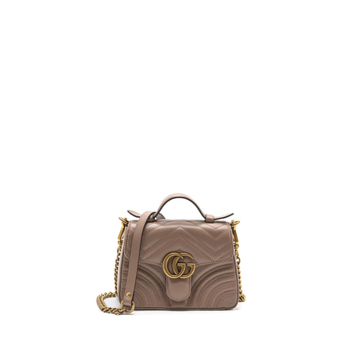 Gucci GG Marmont Mini Top Handle Bag Leather Dark Beige GHW