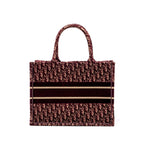 Dior Medium Book Tote Oblique Embroidery Velvet/ Canvas Dark Red