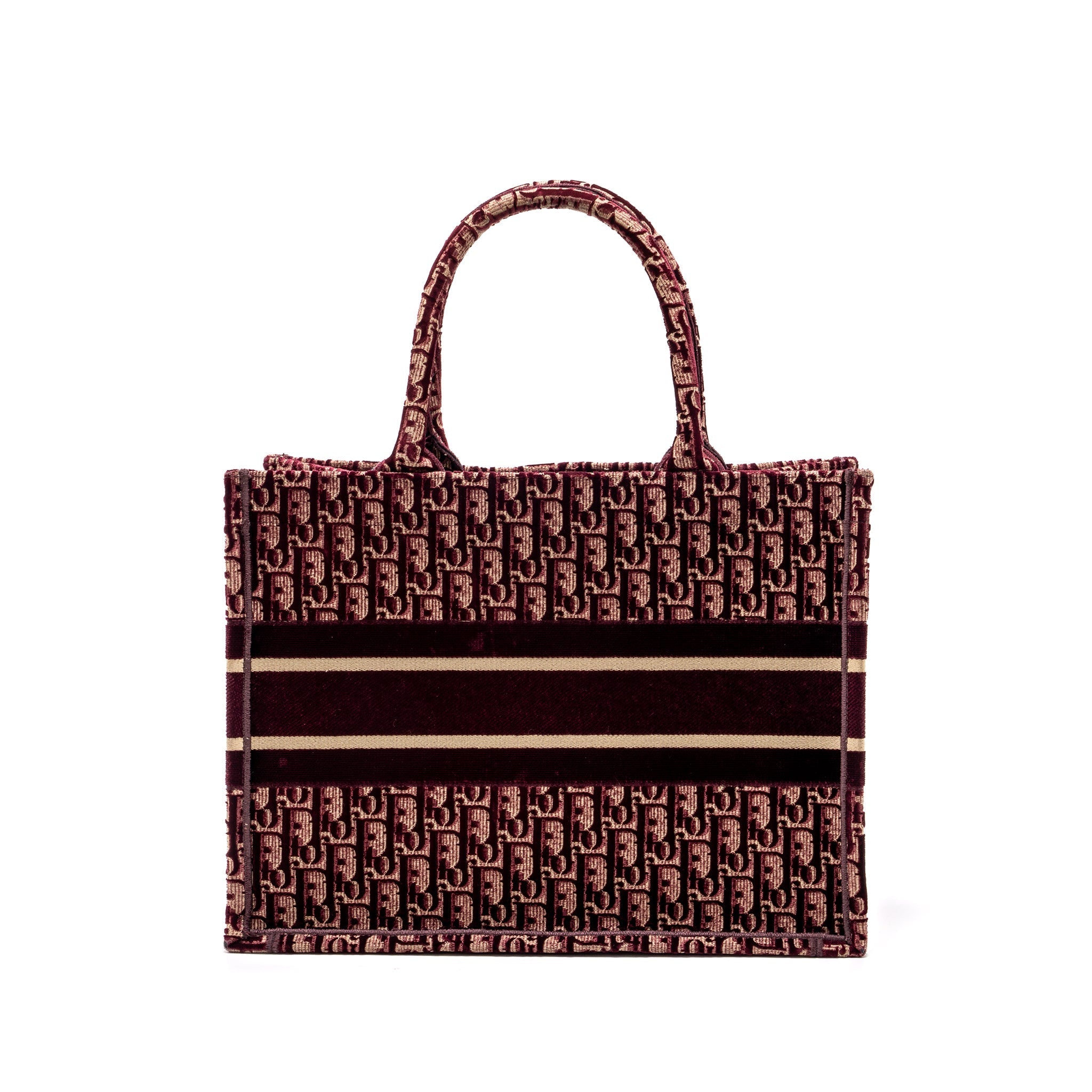 Dior Medium Book Tote Oblique Embroidery Velvet/ Canvas Dark Red