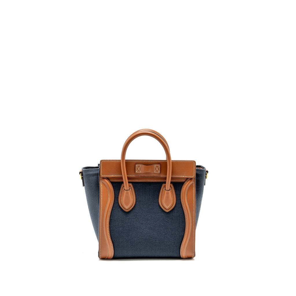 Celine Nano Luggage Bag Calfskin/Denim Tan/Navy