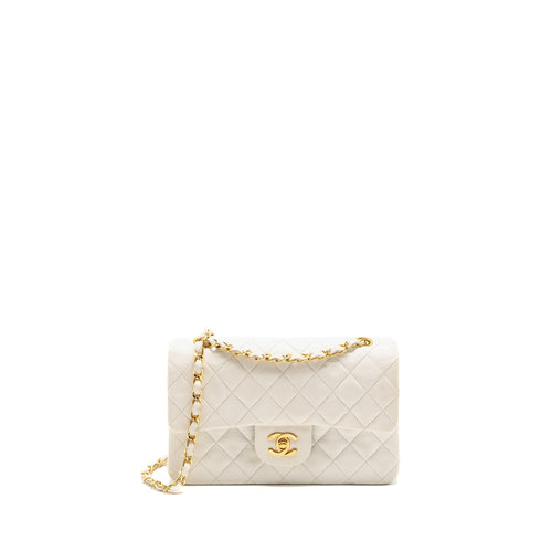 Chanel Vintage Small Classic Double Flap Bag Lambskin White GHW