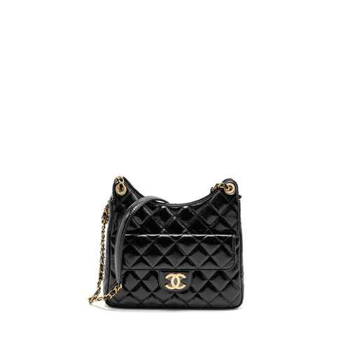 Chanel Hobo Bag Shiny Calfskin Black Brushed GHW