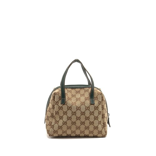 Gucci Balthus Tofu Handbag GG Canvas/ Leather Beige/ Dark Green
