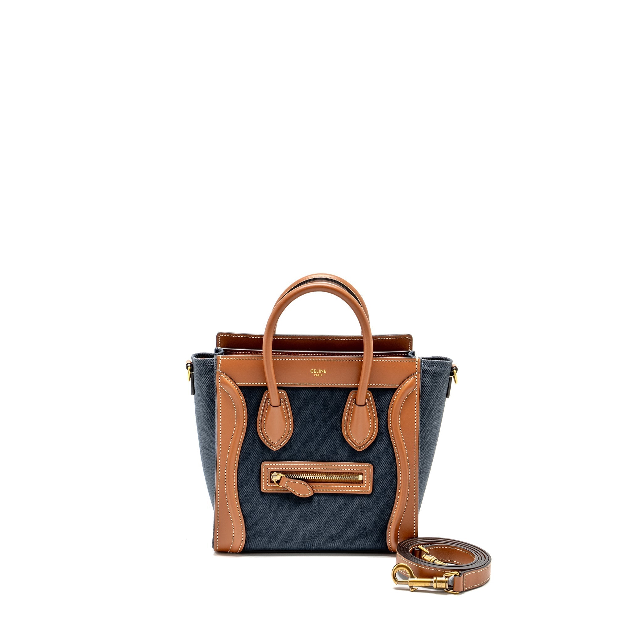 Celine Nano Luggage Bag Calfskin/Denim Tan/Navy
