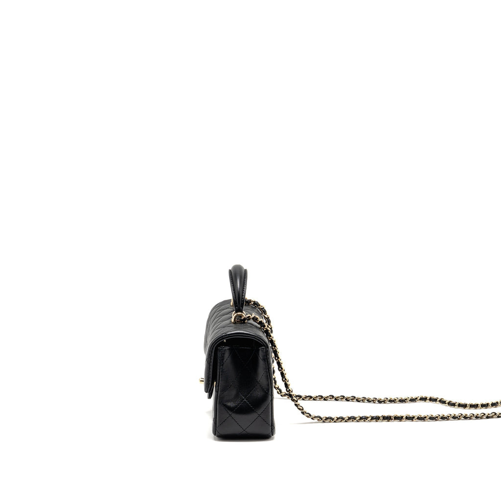 Chanel Top Handle Mini Rectangular Flap Bag Lambskin Black LGHW (Microchip)