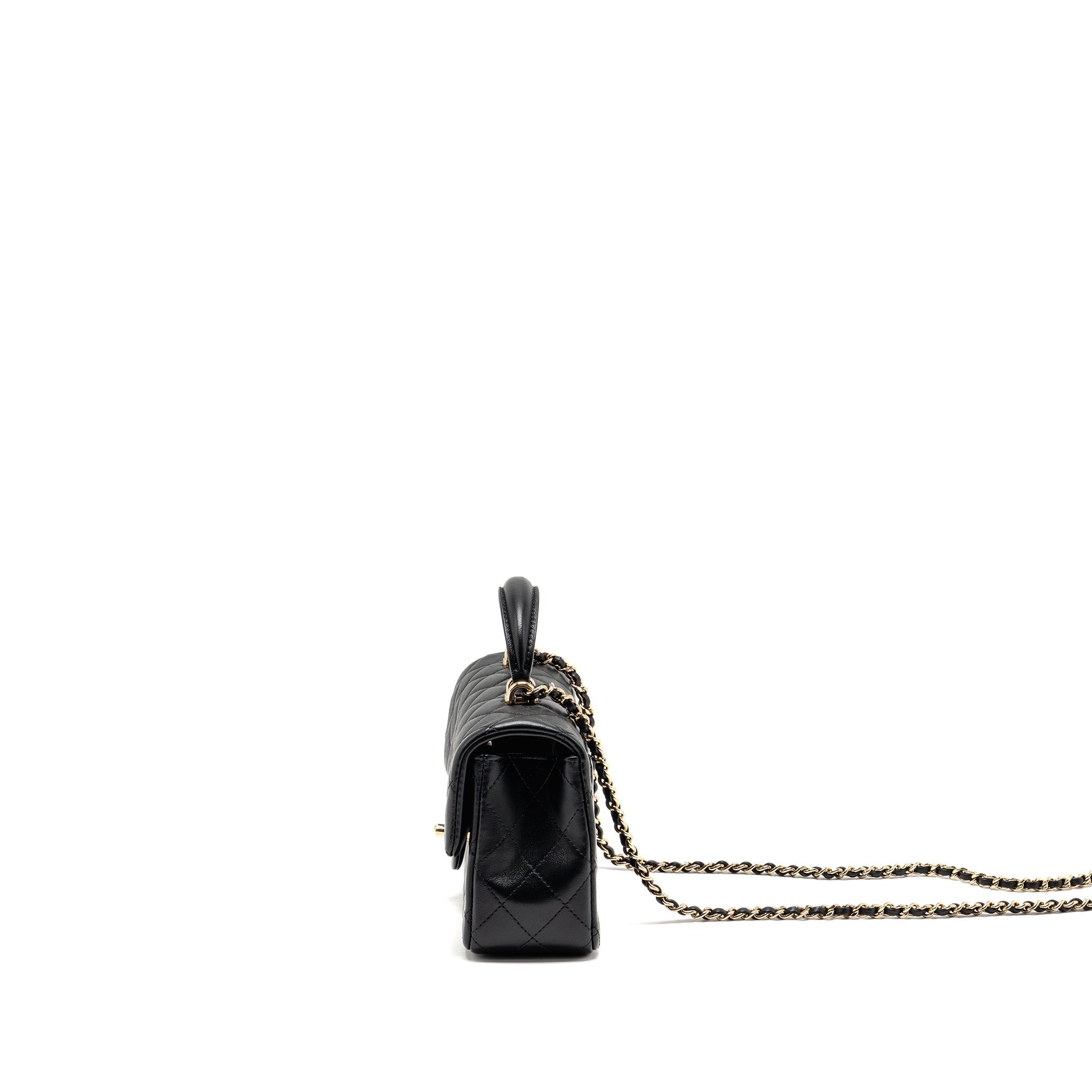 Chanel Top Handle Mini Rectangular Flap Bag Lambskin Black LGHW (Microchip)