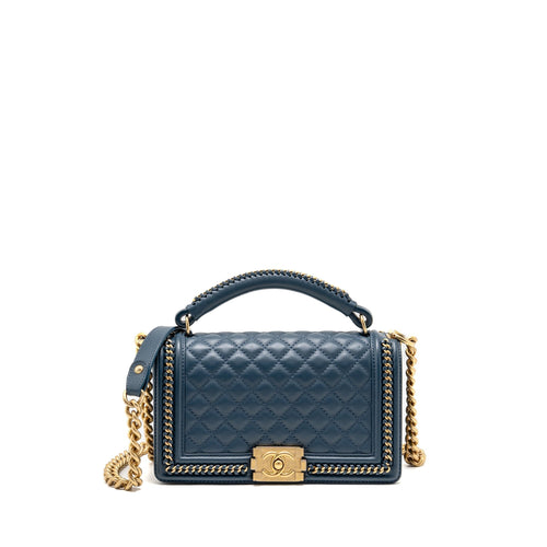 Chanel Top Handle Boy Bag Calfskin Blue GHW