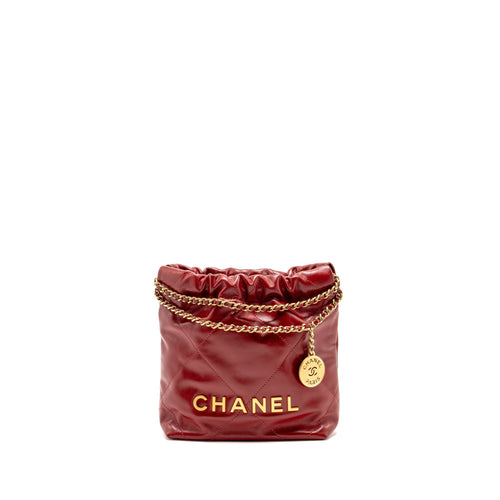 Chanel Mini 22 Bag Shiny Calfskin Red GHW (Microchip)