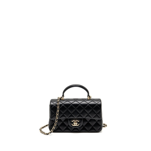 Chanel Top Handle Mini Rectangular Flap Bag Lambskin Black LGHW (Microchip)
