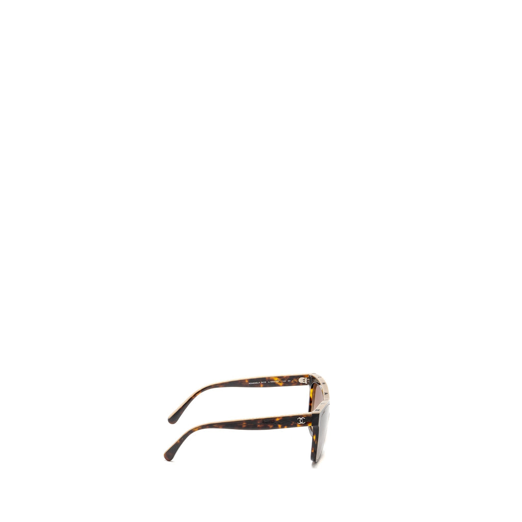 Chanel CC and Letter Logo Shield Sunglasses Dark Tortoise/Beige Brown SHW