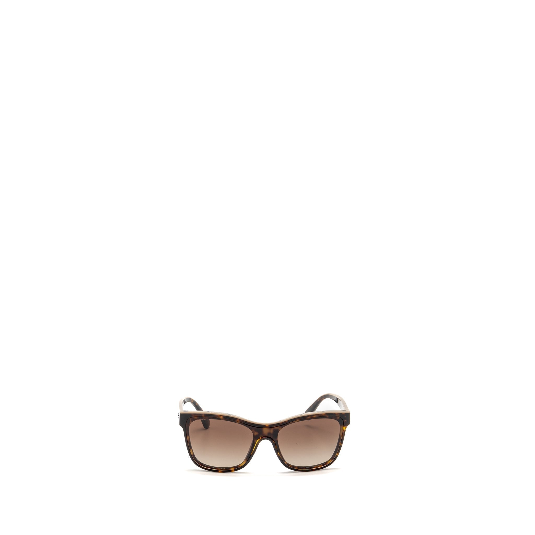 Chanel CC and Letter Logo Shield Sunglasses Dark Tortoise/Beige Brown SHW