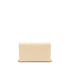 Saint Laurent Cassandre Matelasse Chain Wallet Grained Calfskin Beige GHW