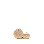 Chanel Round Clip On Purse Duo Bag Charm Quilted Lambskin Metallic Gold LGHW(microchip)