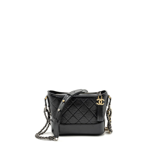 Chanel Small Gabrielle HOBO Bag Aged Calfskin Black Multicolour Hardware (Microchip)