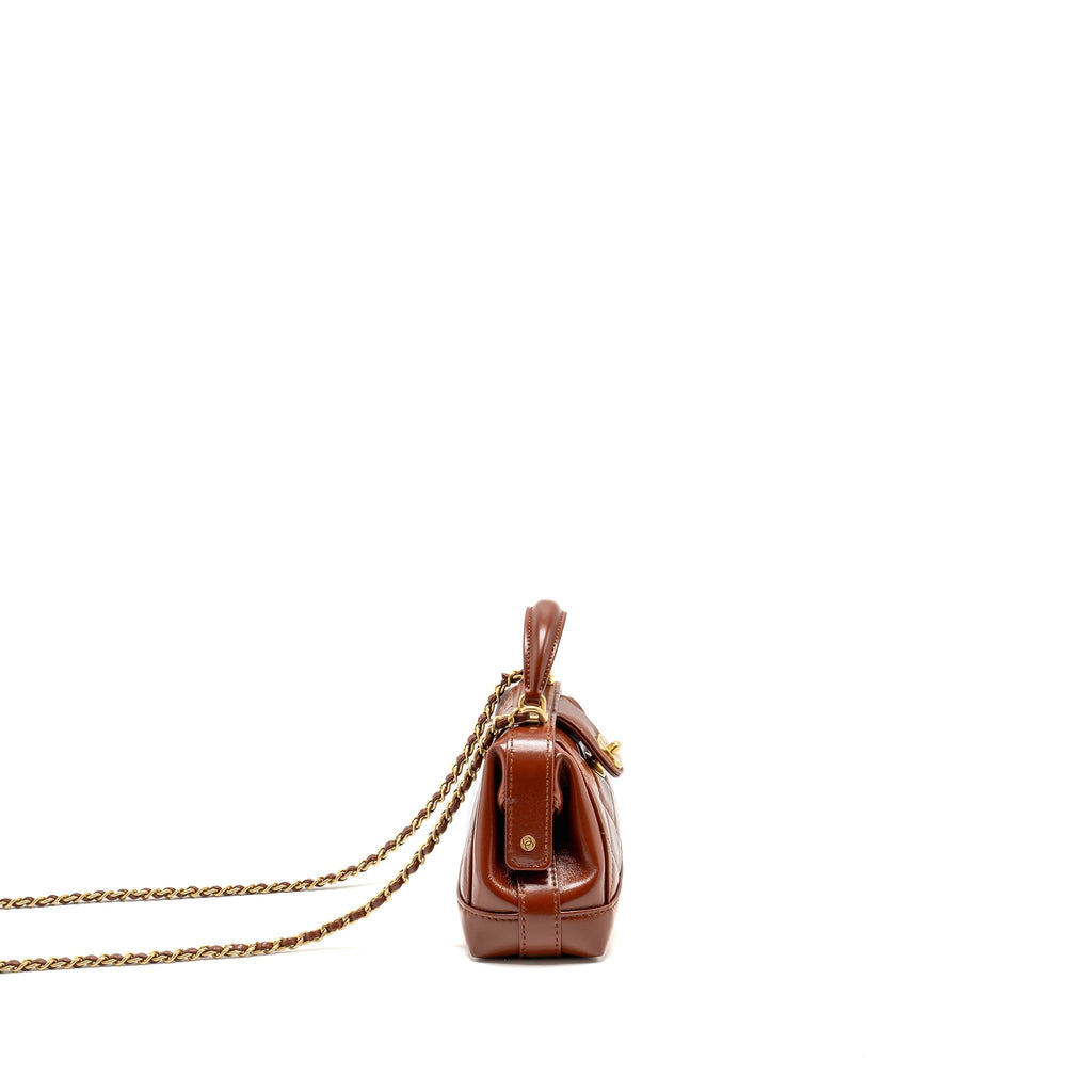 Chanel 24a Small Top Handle Doctor Bag Quilted Shiny Lambskin Caramel GHW (microchip)