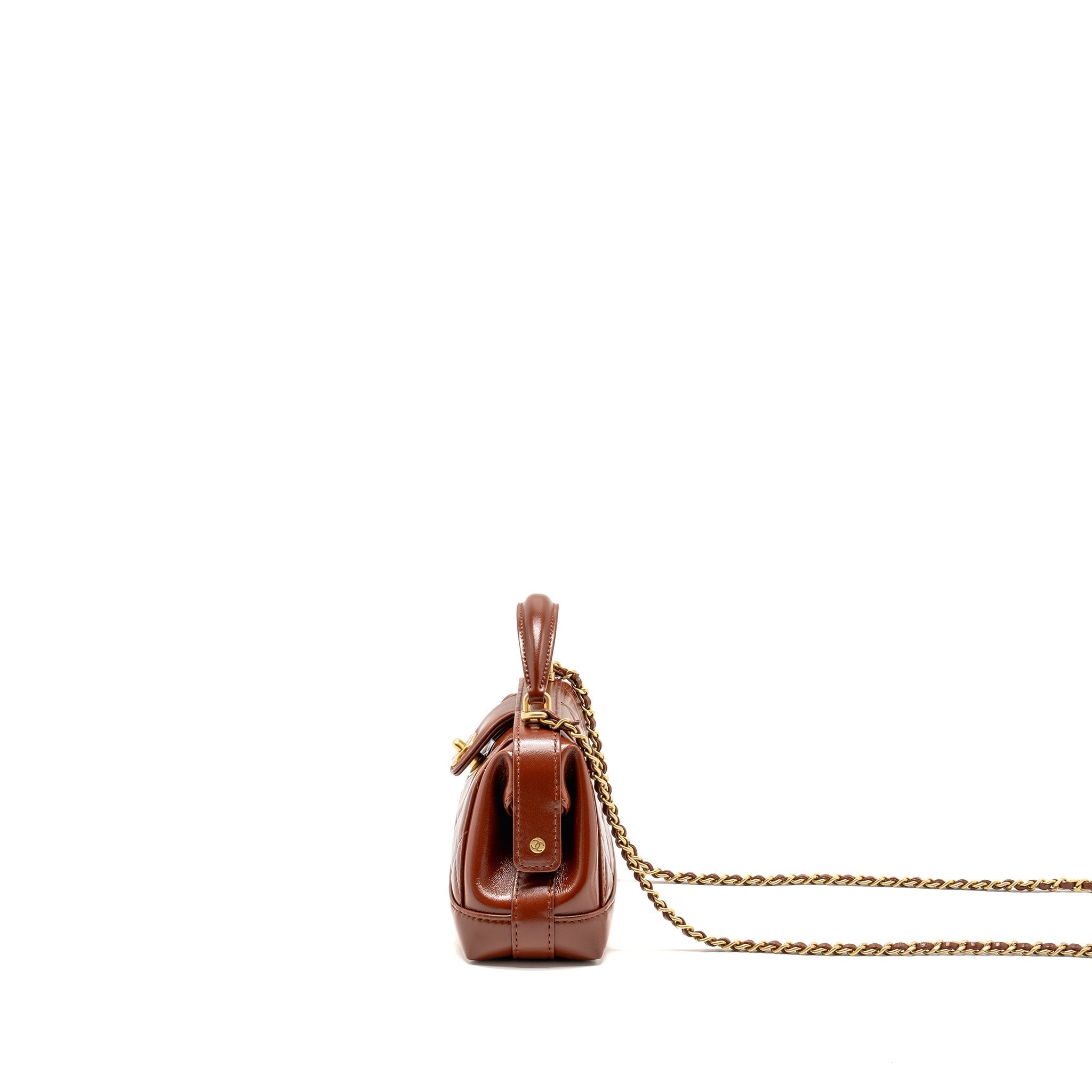 Chanel 24a Small Top Handle Doctor Bag Quilted Shiny Lambskin Caramel GHW (microchip)
