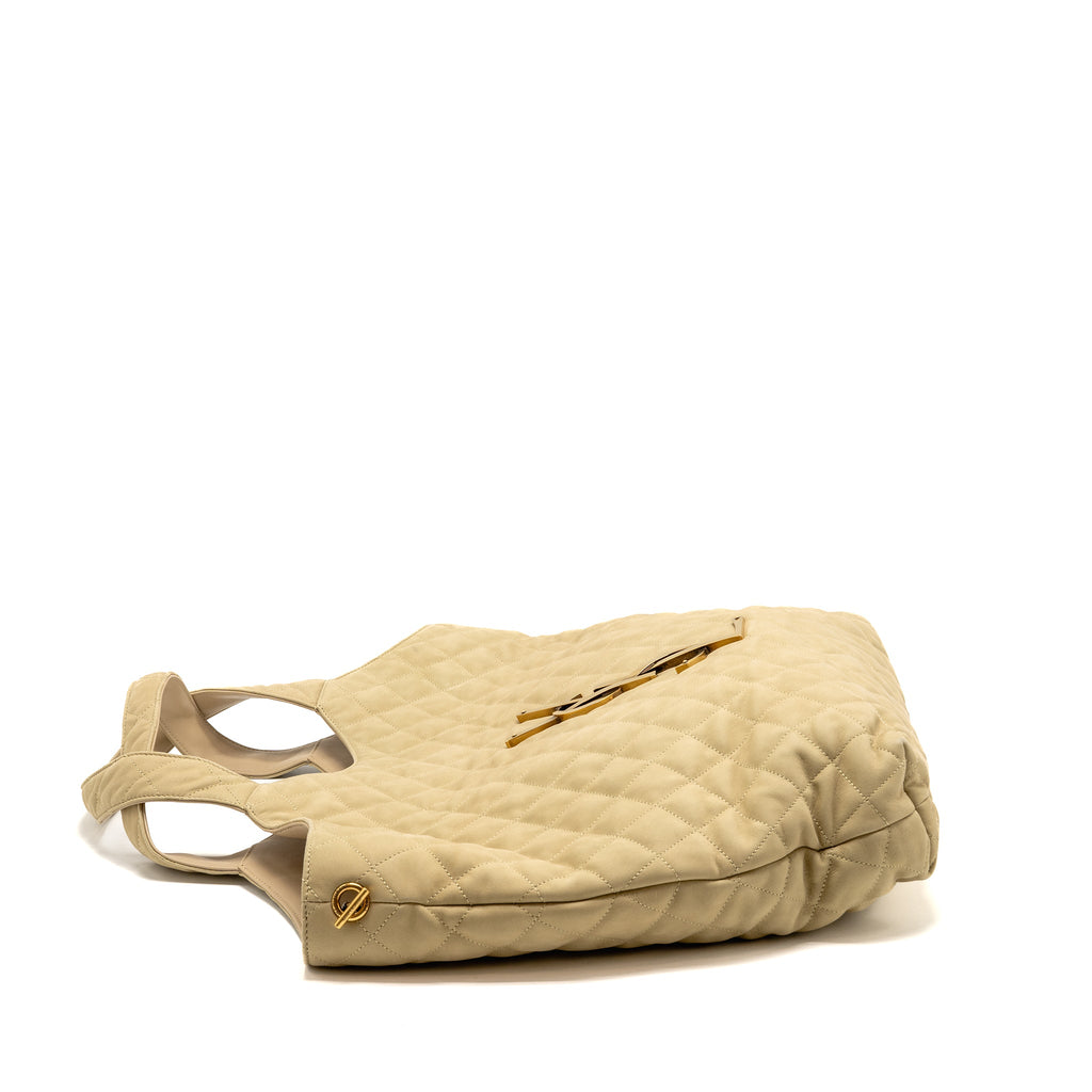 SAINT LAURENT/YSL ICARE Maxi Quilted Tote Bag Nubuck Suede Beige GHW