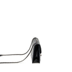 Chanel Envelop Metal Plate Flap Bag Chevron Calfskin Black/Navy Ruthenium silver Hardware