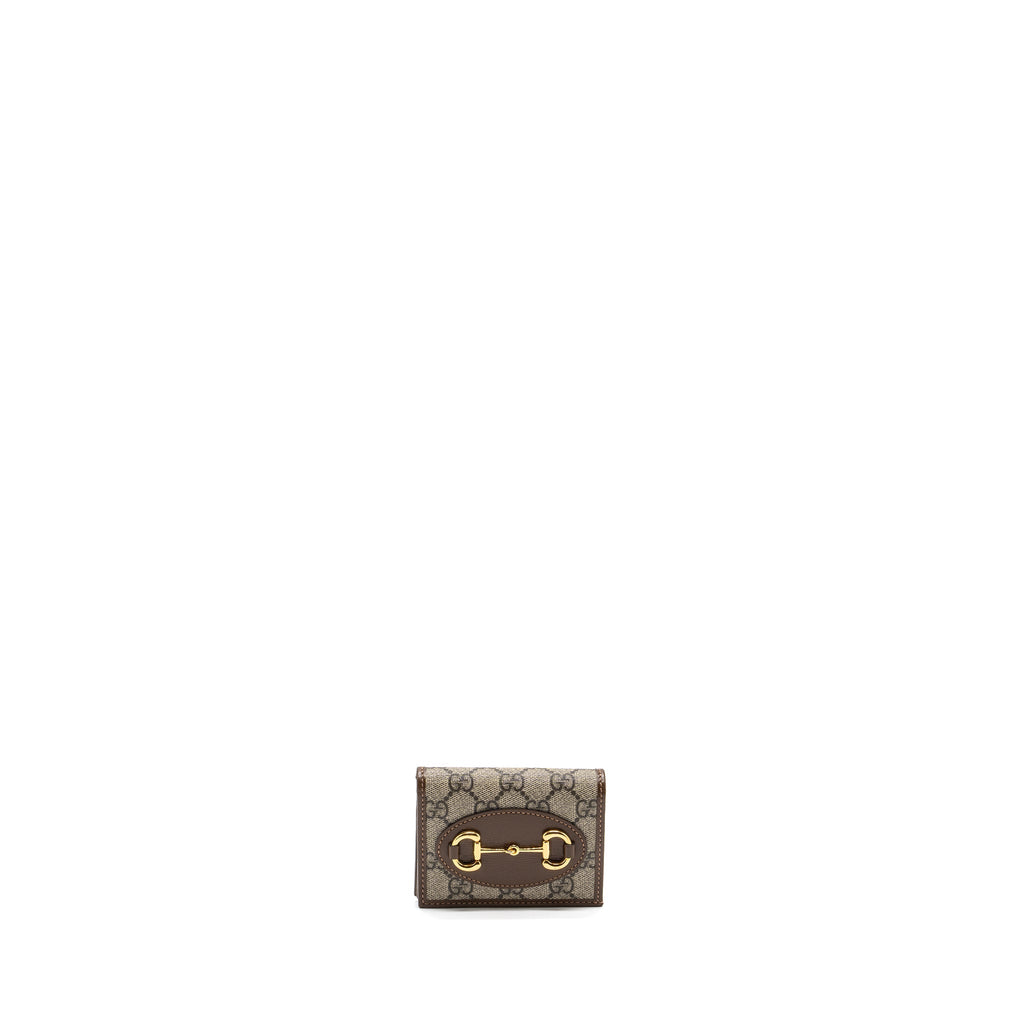 Gucci Horsebit 1955 Card Case Wallet GG Supreme Canvas/ Calfskin Brown GHW