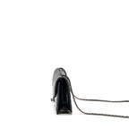 Chanel Envelop Metal Plate Flap Bag Chevron Calfskin Black/Navy Ruthenium silver Hardware