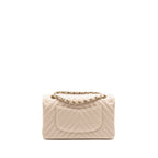 Chanel Medium Classic Double Flap Bag Chevron Caviar Light Beige LGHW
