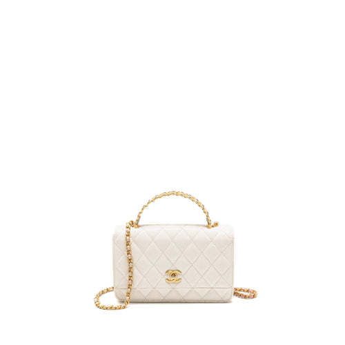 Chanel Top handle wallet with chain calfskin white GHW (microchip)