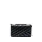 Chanel Envelop Metal Plate Flap Bag Chevron Calfskin Black/Navy Ruthenium silver Hardware