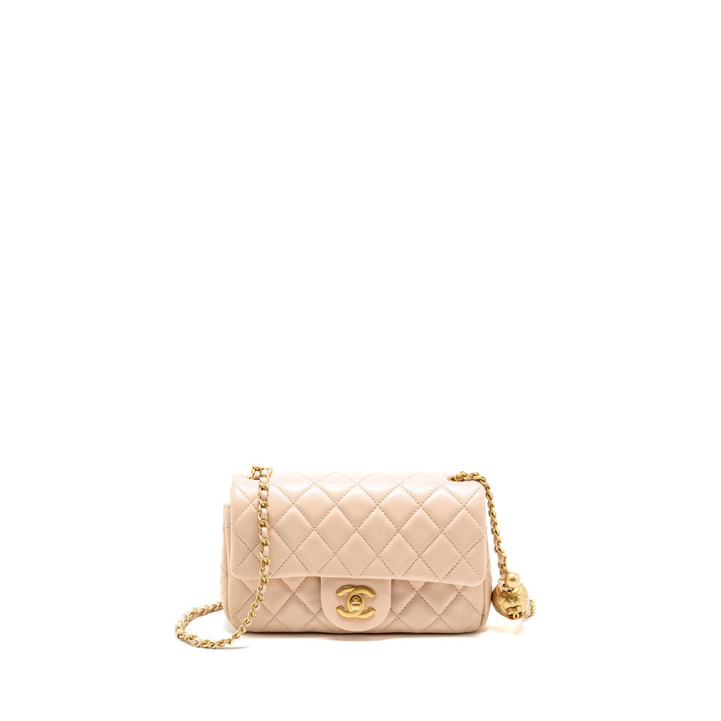 Chanel Pearl Crush Mini Rectangular flap bag Lambskin light pink GHW (microchip)