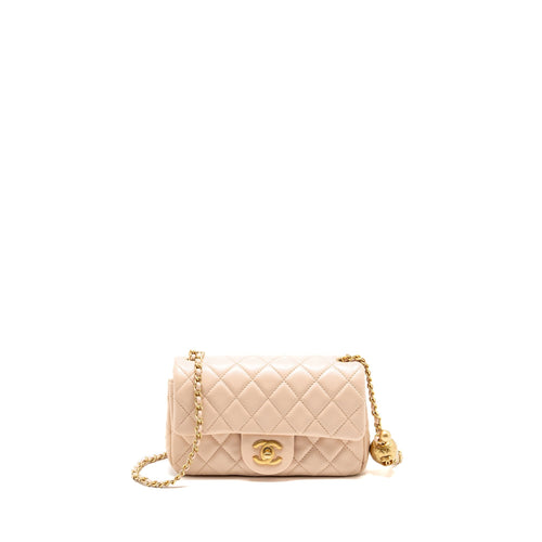 Chanel Pearl Crush Mini Rectangular flap bag Lambskin light pink GHW (microchip)