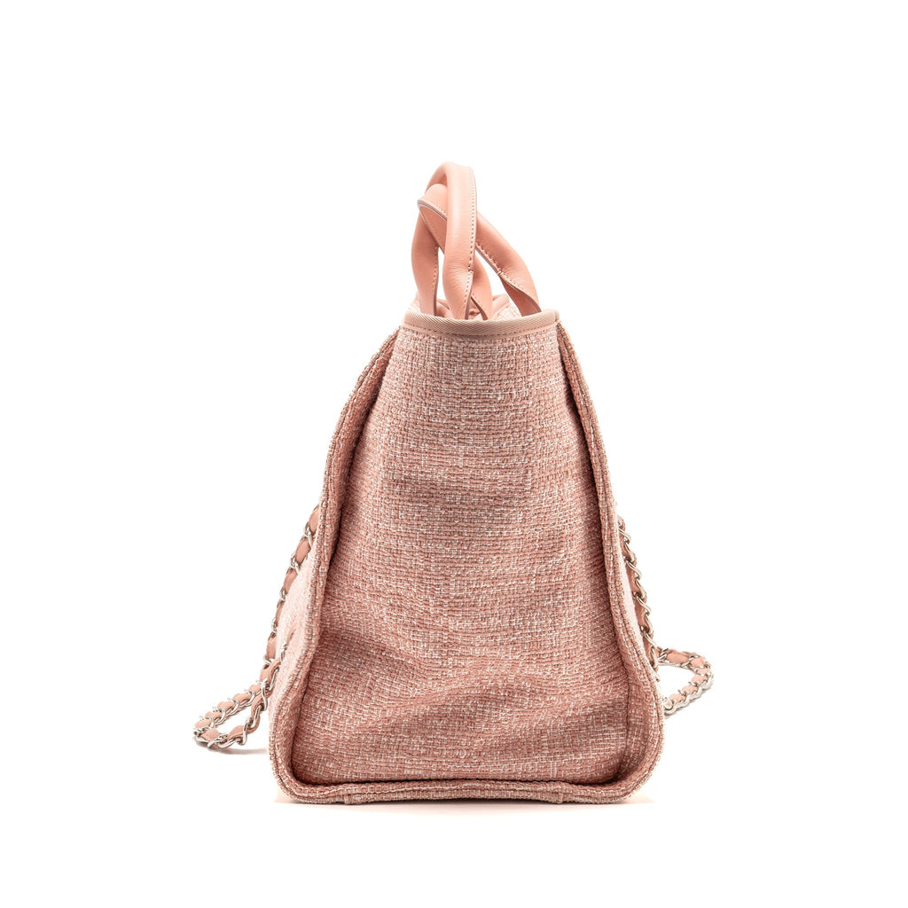 Chanel Large Deauville Tote Shopping Bag Canvas/ Calfskin Pink SHW