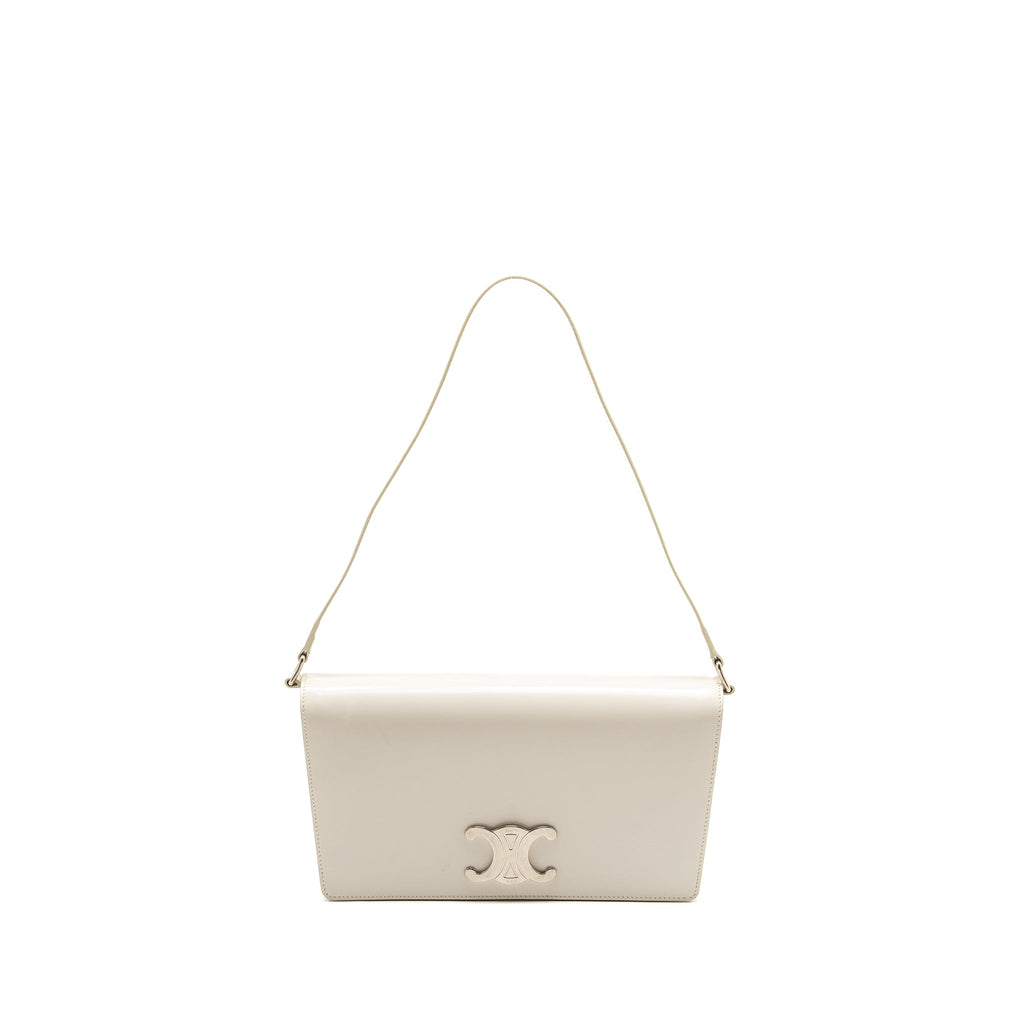 Celine Trapeze Triomphe Shoulder Bag Shiny Calfskin White