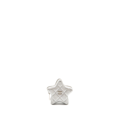 Chanel Star Coin Purse/Bag Charm Lambskin Silver SHW(microchip)