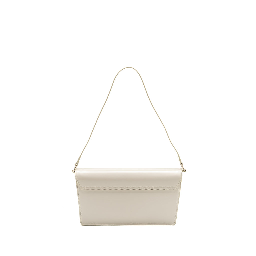Celine Trapeze Triomphe Shoulder Bag Shiny Calfskin White