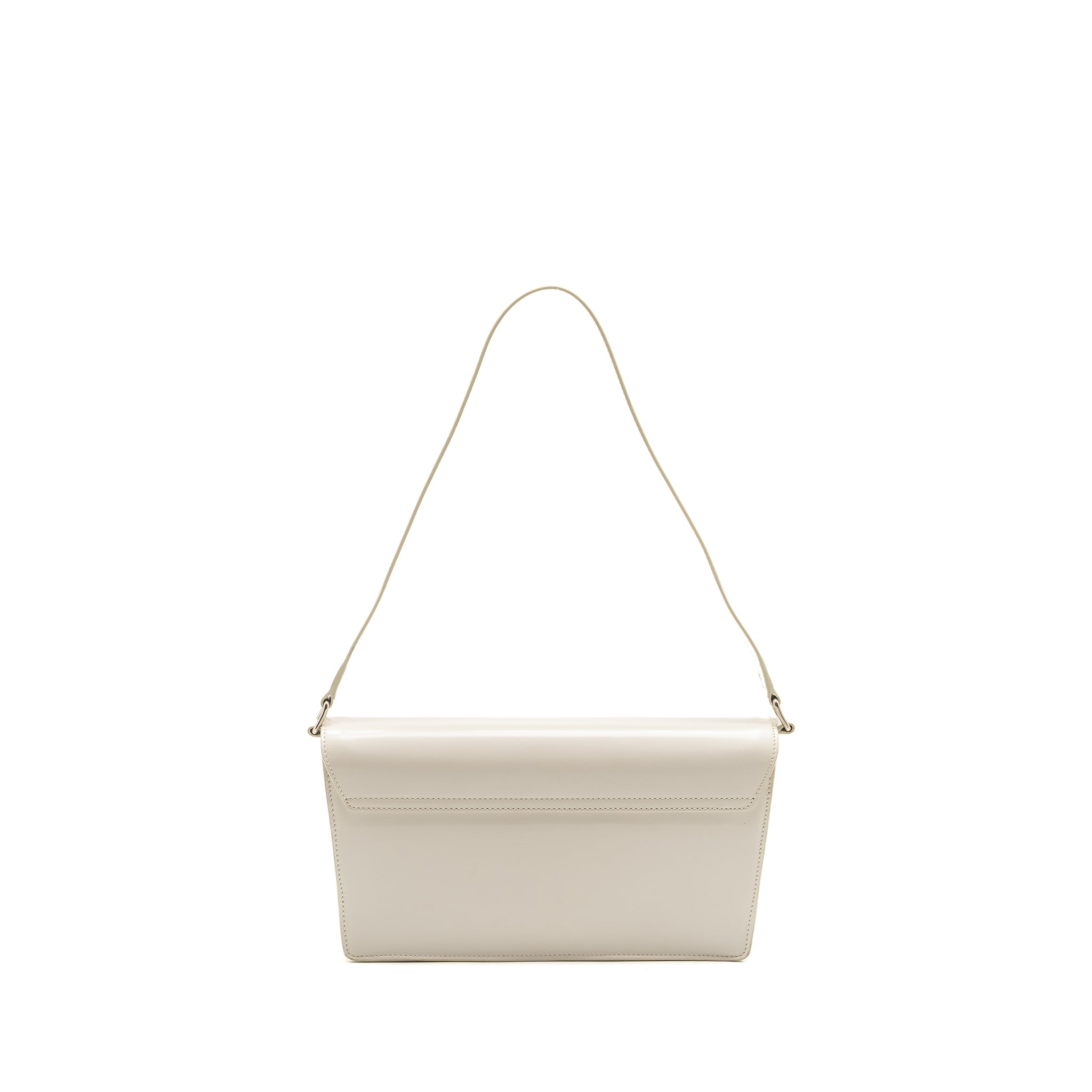 Celine Trapeze Triomphe Shoulder Bag Shiny Calfskin White
