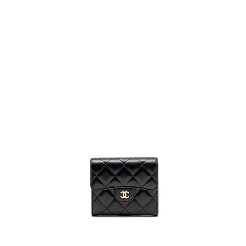 Chanel Small Classic Compact Wallet Lambskin Black LGHW (Microchip)