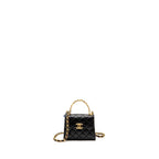 Chanel Detailed Top Handle Mini Clutch with Chain Lambskin Black GHW (Microchip)