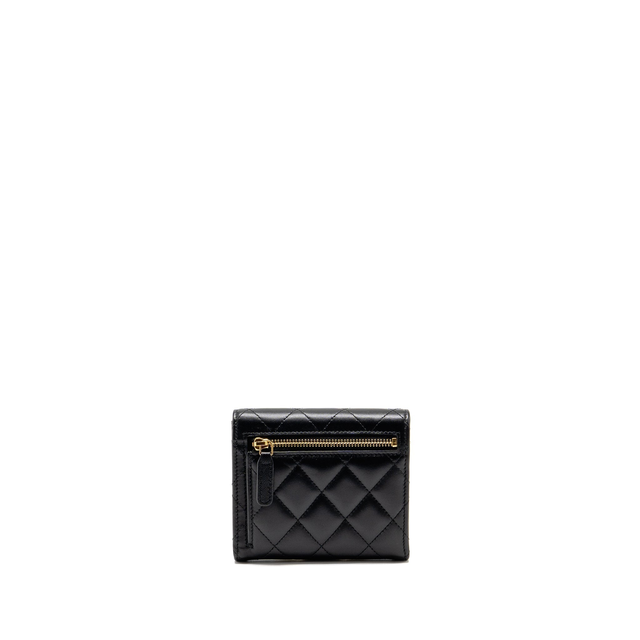 Chanel Small Classic Compact Wallet Lambskin Black LGHW (Microchip)