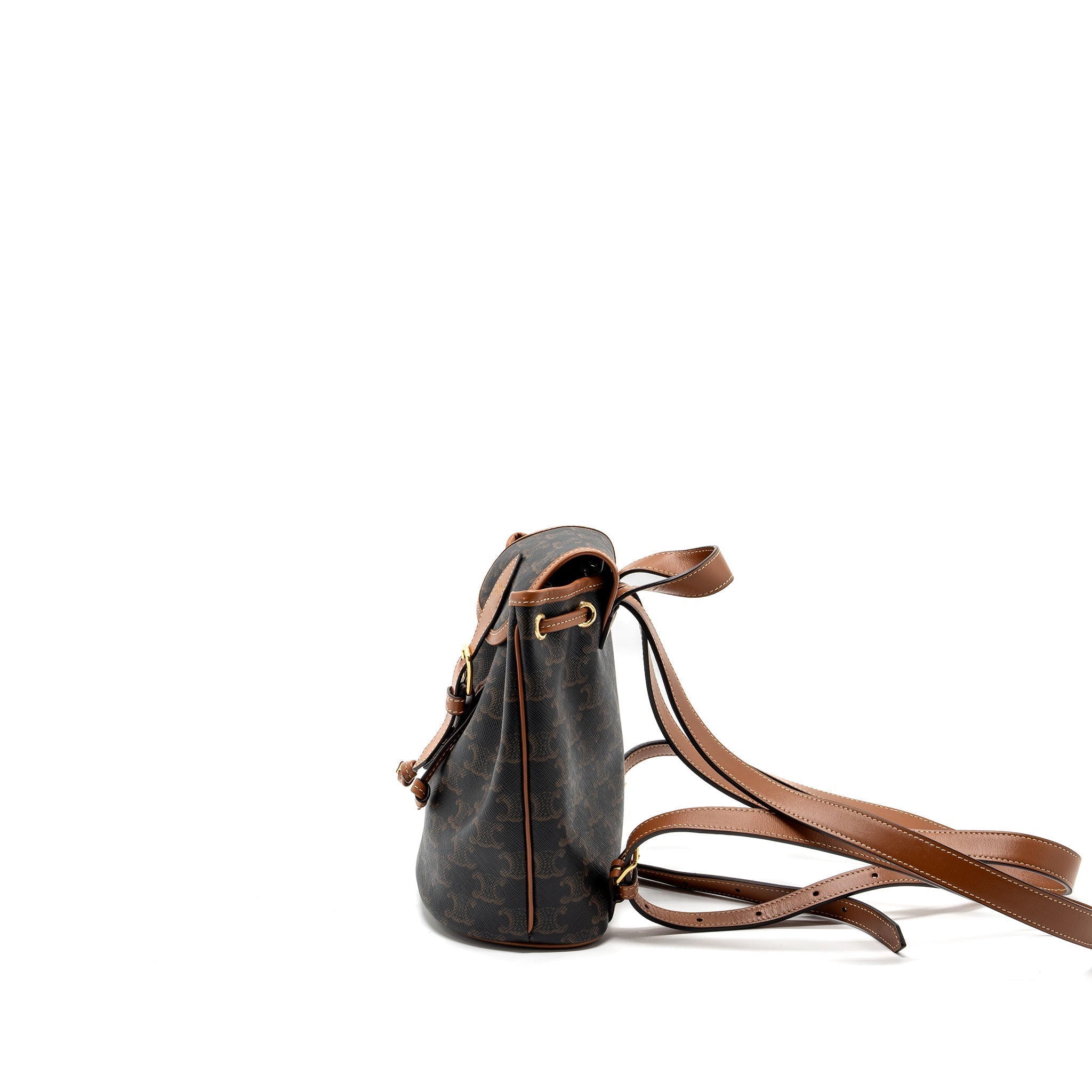 Celine Mini Backpack Folco Triomphe Canvas Calfskin TAN
