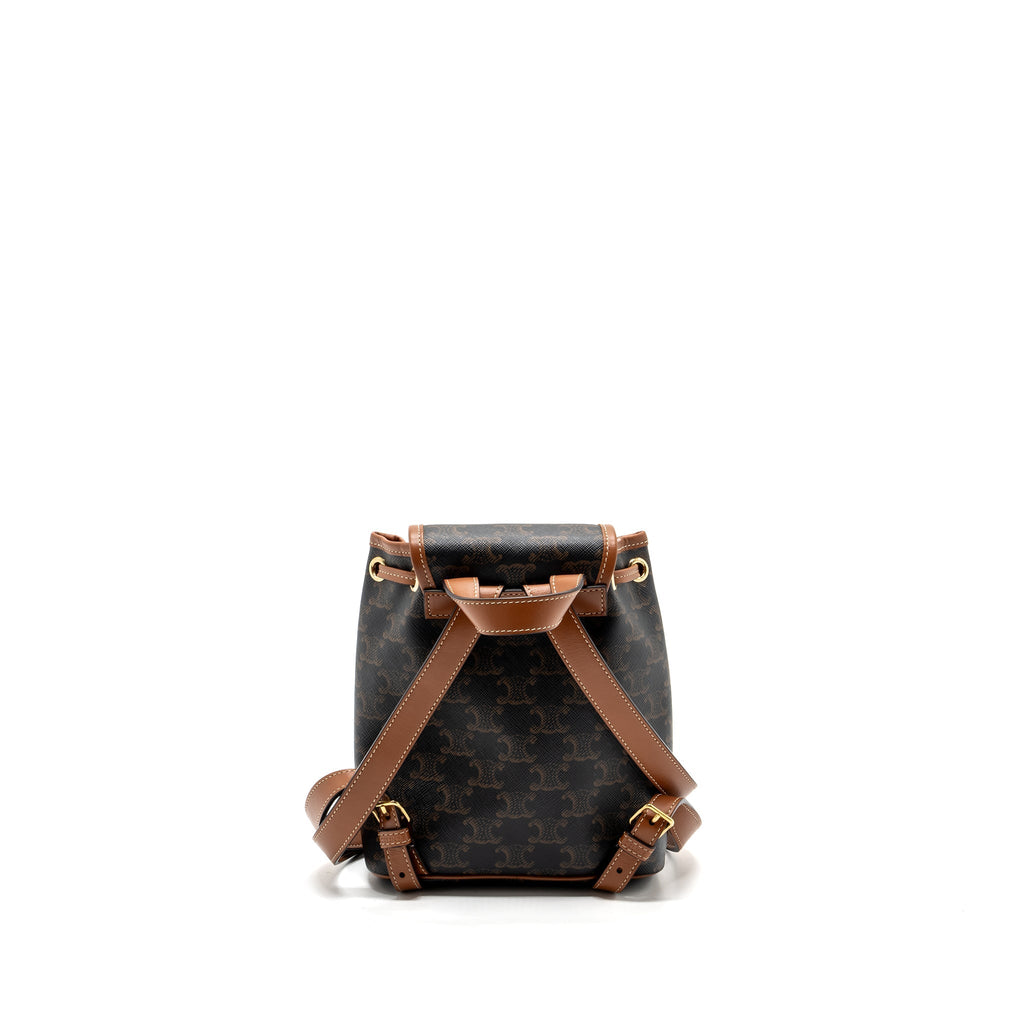 Celine Mini Backpack Folco Triomphe Canvas Calfskin TAN