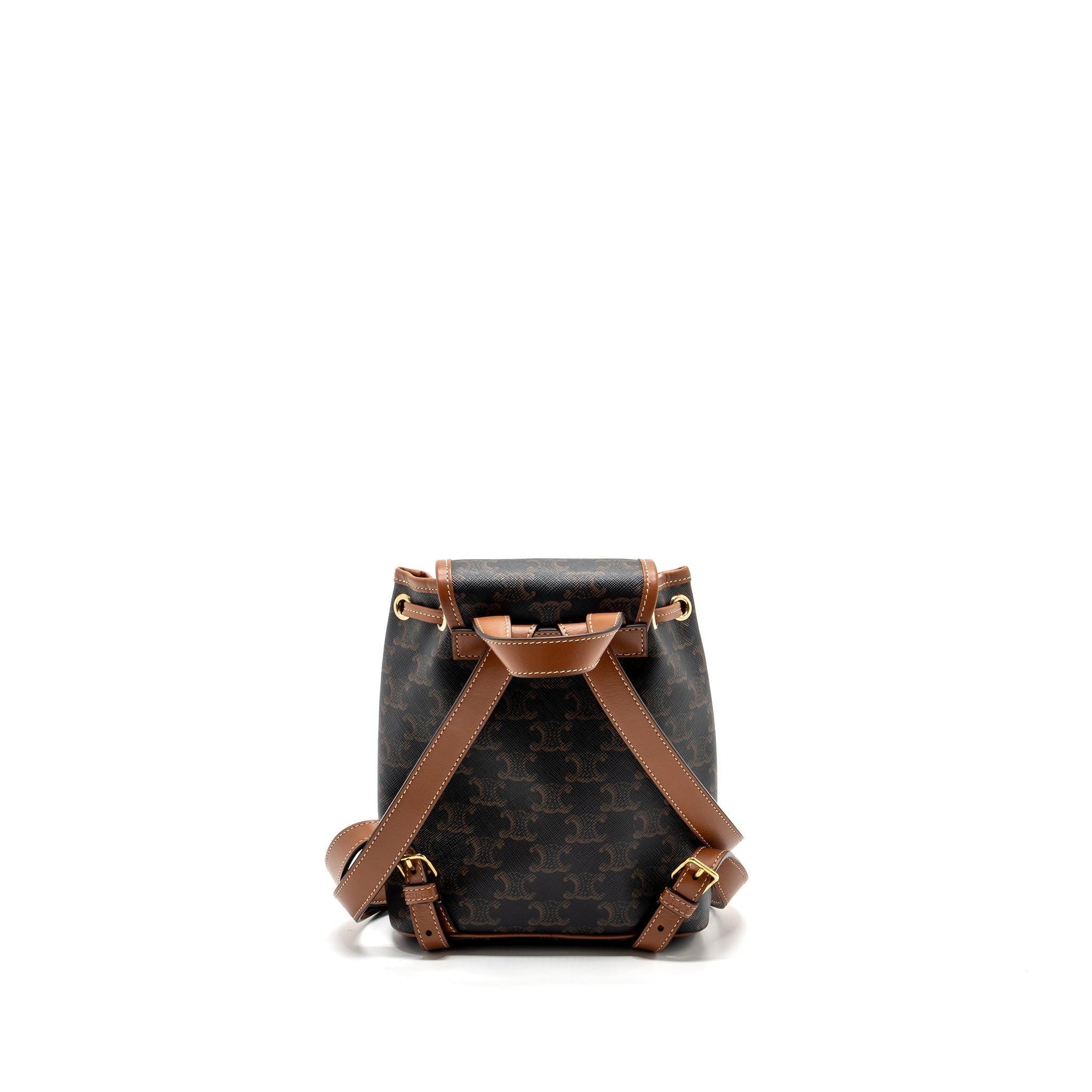 Celine Mini Backpack Folco Triomphe Canvas Calfskin TAN