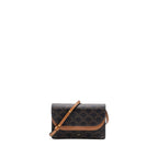Celine wallet on strap triomphe canvas / smooth lambskin tan with
