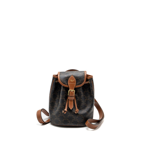 Celine Mini Backpack Folco Triomphe Canvas Calfskin TAN